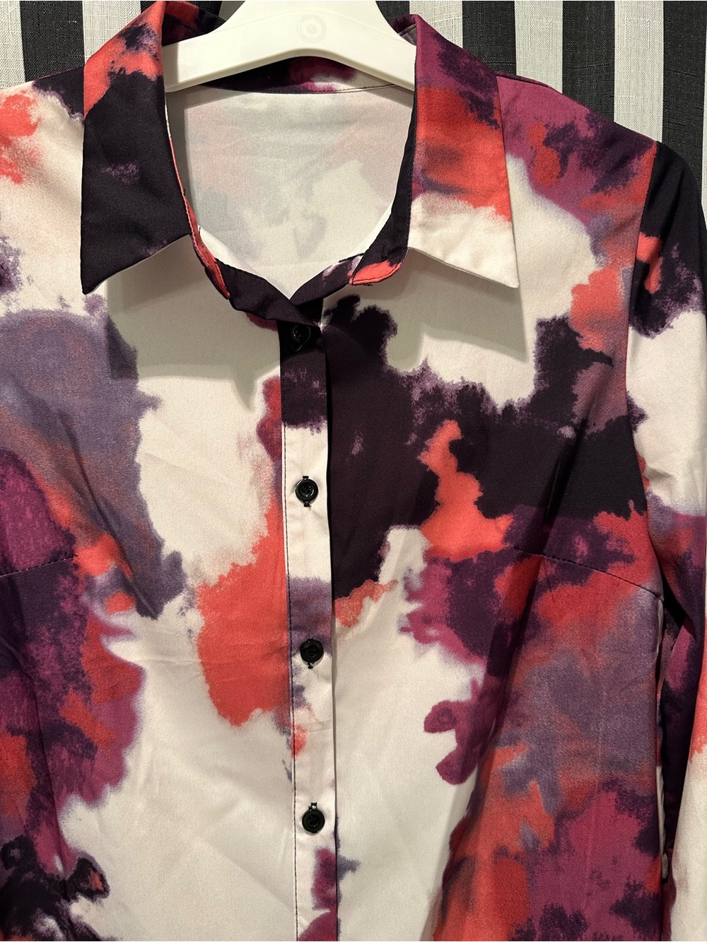 Women’s Abstract Print Button-Up Tunic Dress Multicolor (Purple/Red)
